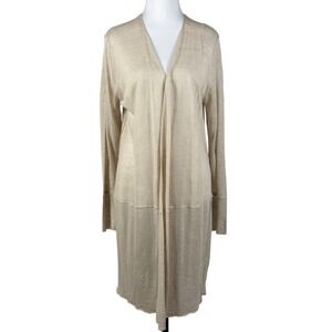 Eileen‎ Fisher 100% Linen Long Cardigan Womens M Beige Open Front Minimalist